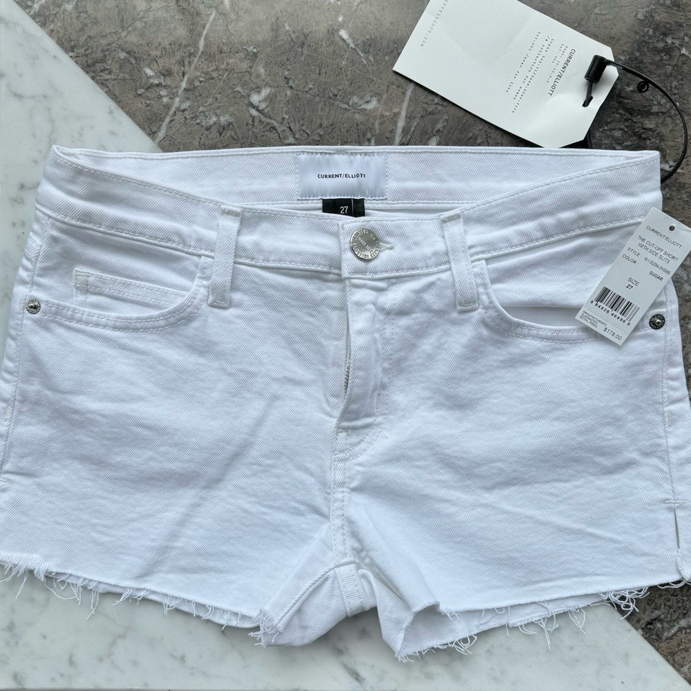 NWT Current/Elliott White Cut-Off Denim Shorts